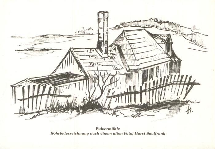 Kuenstlerkarte Horst Saalfrank Pulvermuehle Rohrfederzeichnung