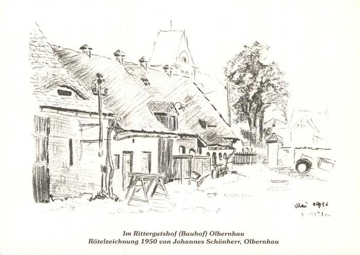 Kuenstlerkarte Roetelzeichnung 1950 Johannes Schoenherr Rittergutshof Olbernhau