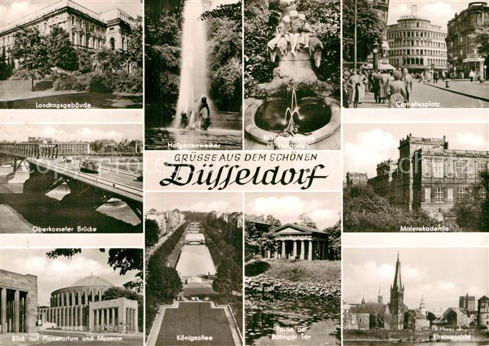 Duesseldorf Landtagsgebaeude Hofgartenweiher Maerchenbrunnen Corneliusplatz Ober