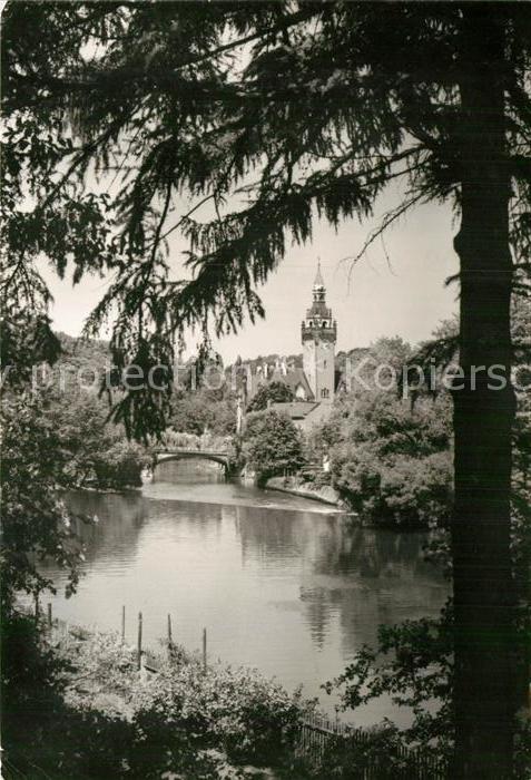 Waldheim Sachsen Blick ueber die Zschopau zum Rathaus