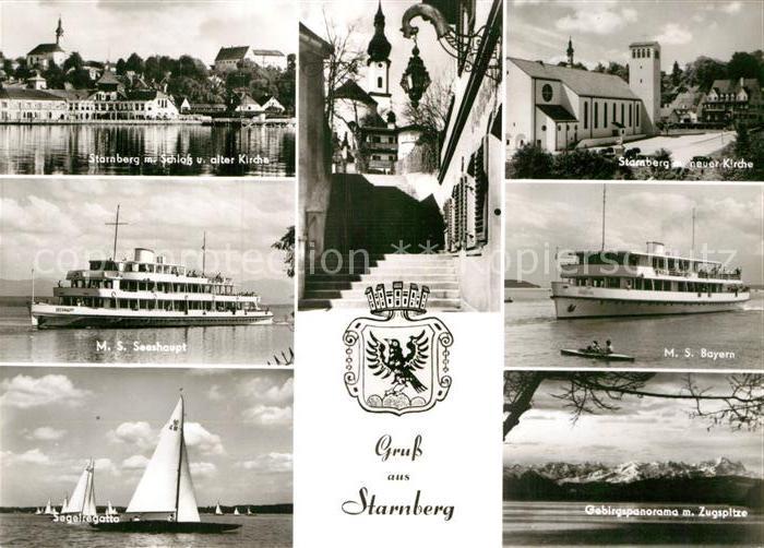 Starnberg Schloss Alte Kirche MS Seehaupt Segelregatta Neue Kirche MS Bayern Geb