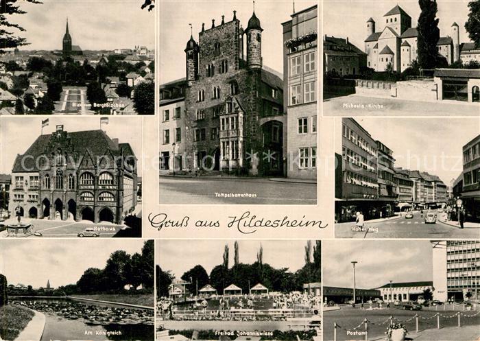 Hildesheim Blick vom Herrenhoelzchen Tempelherrenhaus Michaelis Kirche Rathaus H