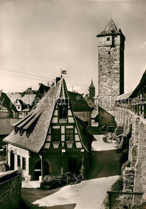 Rothenburg Tauber Alte Schmiede mit Thomasturm und Roedertor