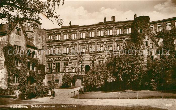 Heidelberg Neckar Schlossbrunnen Bibliothek