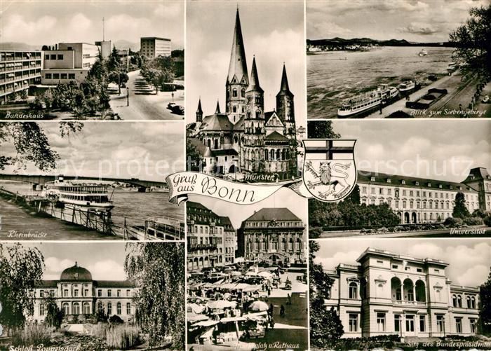 Bonn Rhein Bundeshaus Rheinbruecke Schloss Poppelsdorf Muenster Rathaus Marktpla