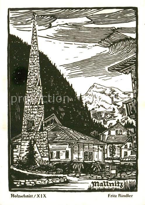 Mallnitz Kaernten Dorfmotiv Holzschnitt