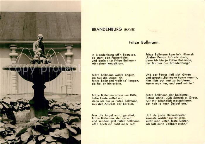 Brandenburg Havel Fritze Bollmann Gedicht und Brunnen