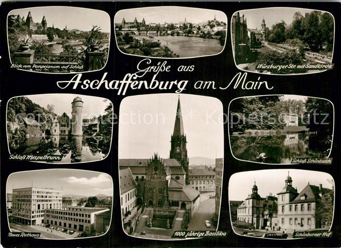Aschaffenburg Main Schloss vom Pompejanum Wuerzburger Str mit Sandkirche Schloss