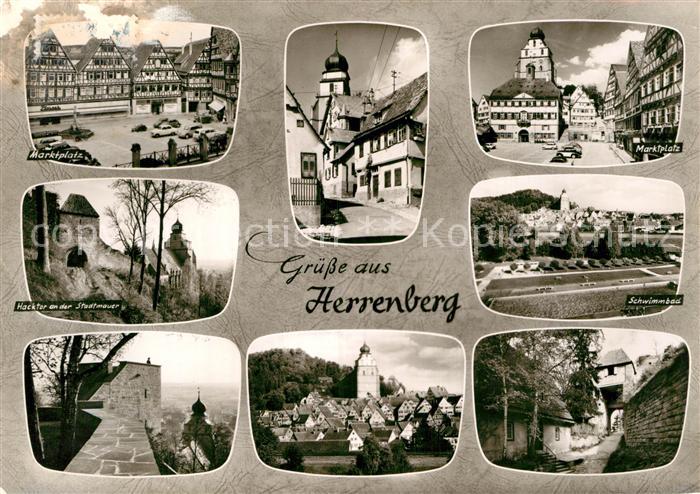 Herrenberg Wuerttemberg Marktplatz Hacktor Stadtmauer Schwimbad Ortsmotive