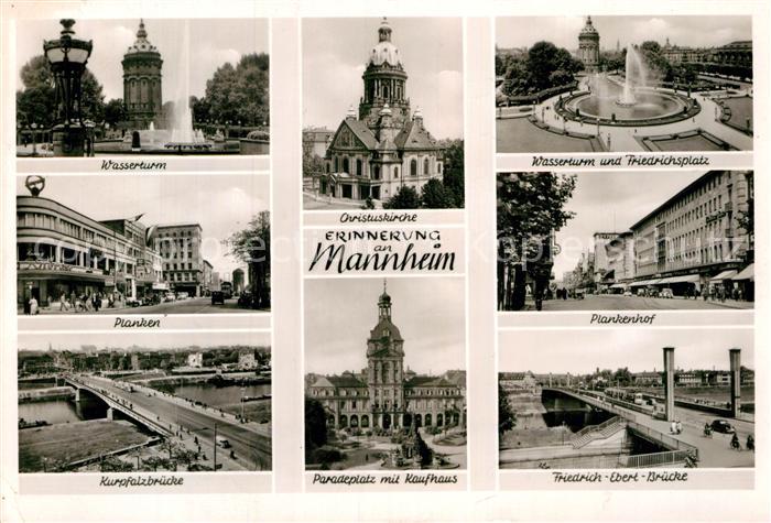 MANNHEIM BW Wasserturm Planken Kurpfalzbruecke Christuskirche Paradeplatz Kaufha