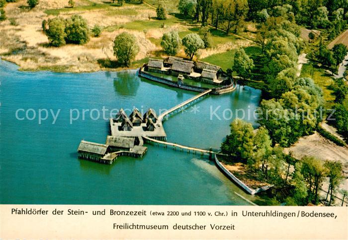Unteruhldingen Fliegeraufnahme Pfahldoefer der Stein- und Bronzezeit