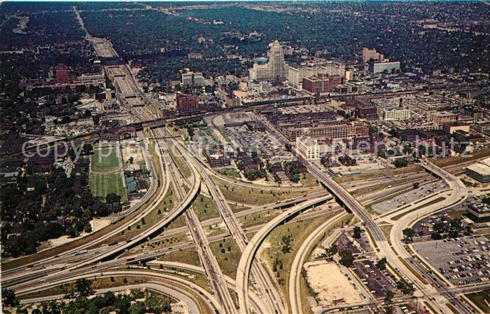 Detroit Michigan Freeway interchange aerial view