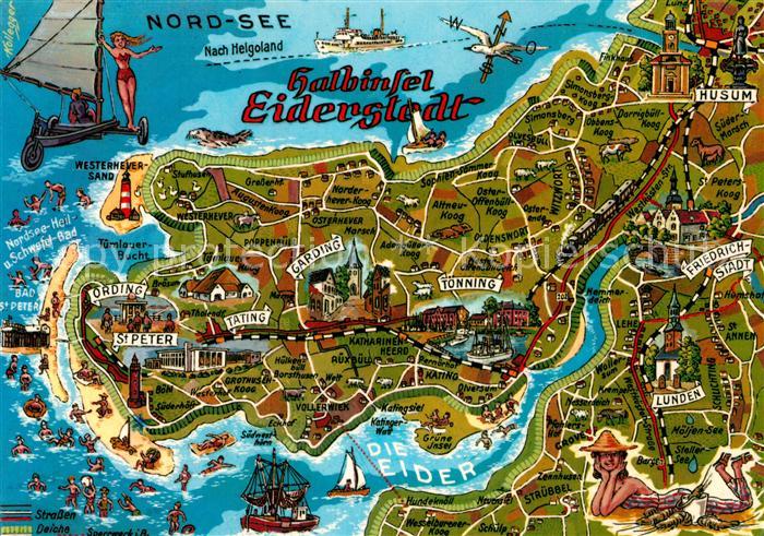 Eiderstedt Halbinsel Landkarte mit Sehenswuerdigkeiten