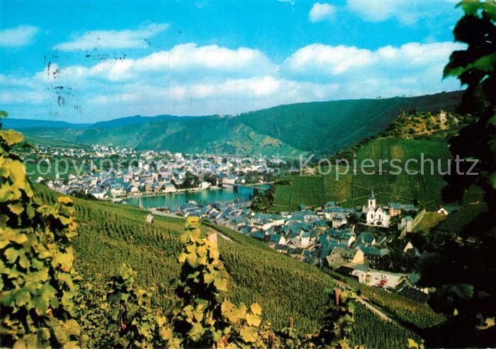 Traben-Trarbach Panorama Moseltal mit Ruine Grevenburg Weinreben