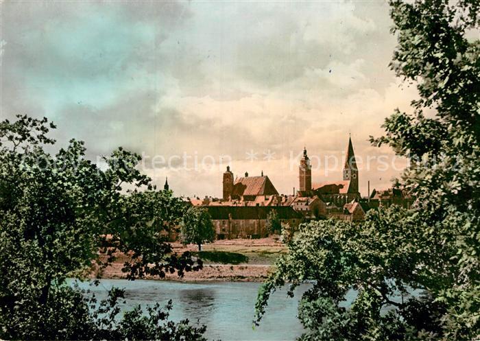 Ingolstadt Donau Altstadt vom Suedufer der Donau aus