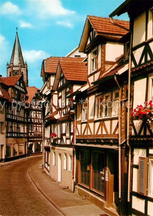 Rotenburg Fulda Brotgasse Fachwerkhaeuser Altstadt Kirchturm