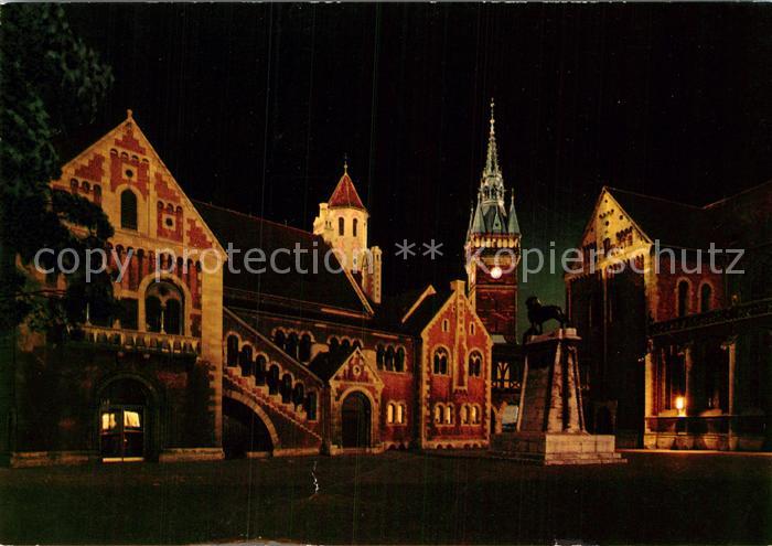 Braunschweig Burgloewe auf dem Burgplatz Nachtaufnahme