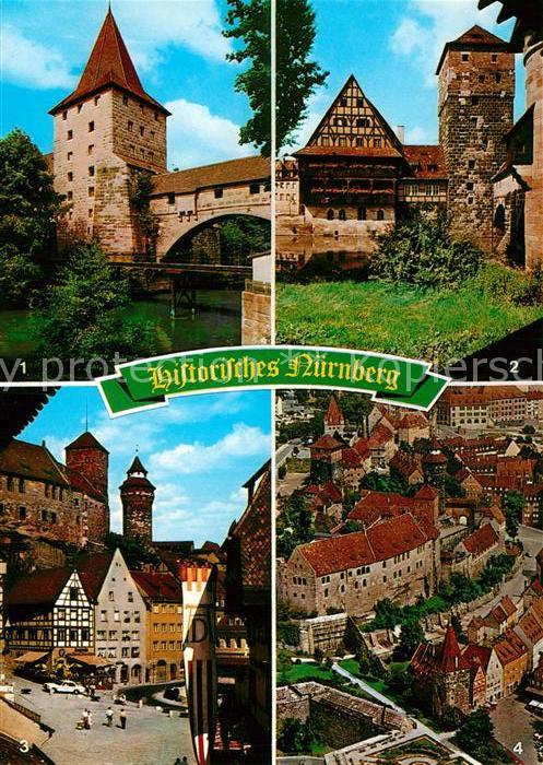 Nuernberg Haller Tor und Kettensteg Weinstadel Duererplatz mit Burg Fliegeraufna