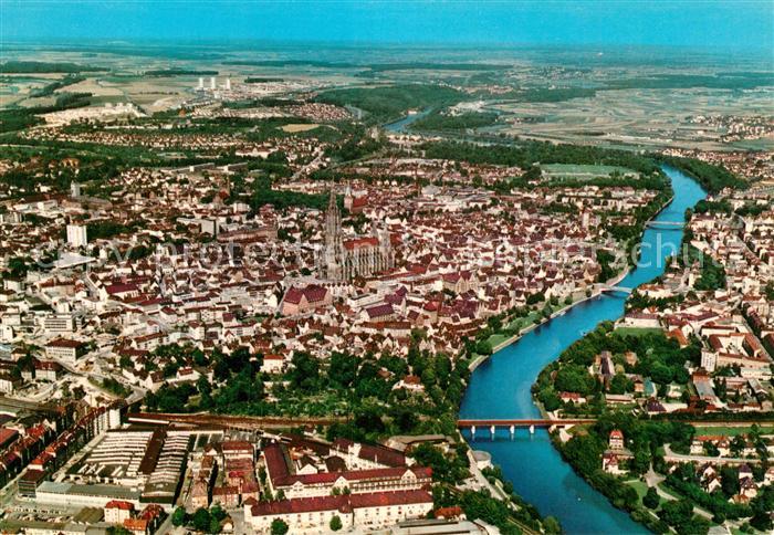 Ulm Donau Fliegeraufnahme mit Ulmer Muenster