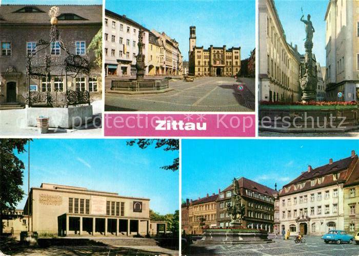 Zittau Gruener Born Platz der Jugend Rolandbrunnen Gerhart Hauptmann Theater Aug