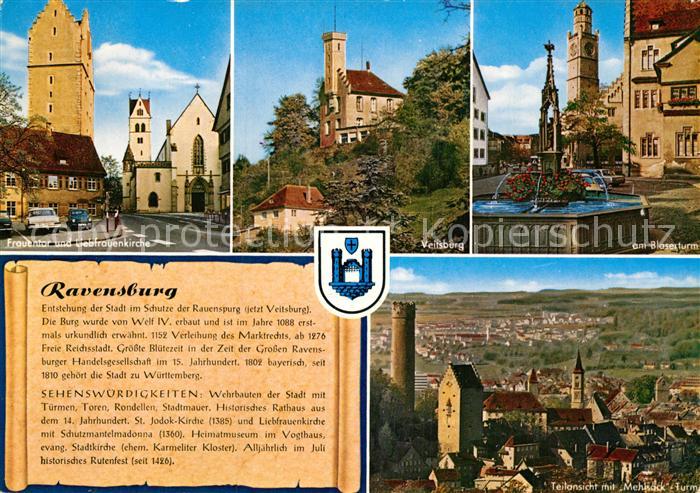 Ravensburg Wuerttemberg Frauentor Liebfrauenkirche Veitsburg Brunnen Blaeserturm