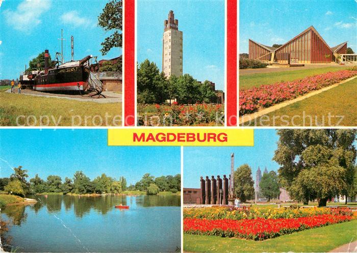 Magdeburg Kulturpark Rotehorn Museumsschiff Aussichtsturm Hyparschale Adolf Mitt