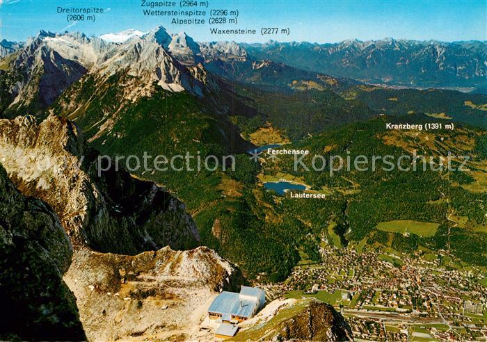 Mittenwald Bayern Blick von Karwendelspitze auf Karwendelbahn-Bergstation