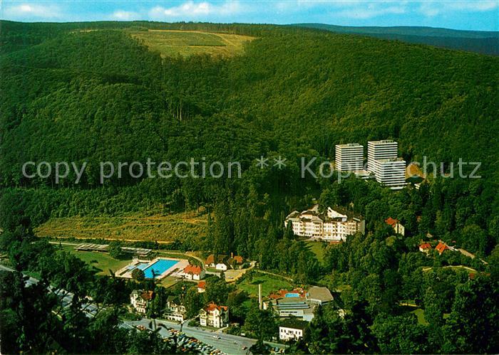 Bad Harzburg Blick vom Burgberg auf Appart Hotel Spielkasino und Freibad