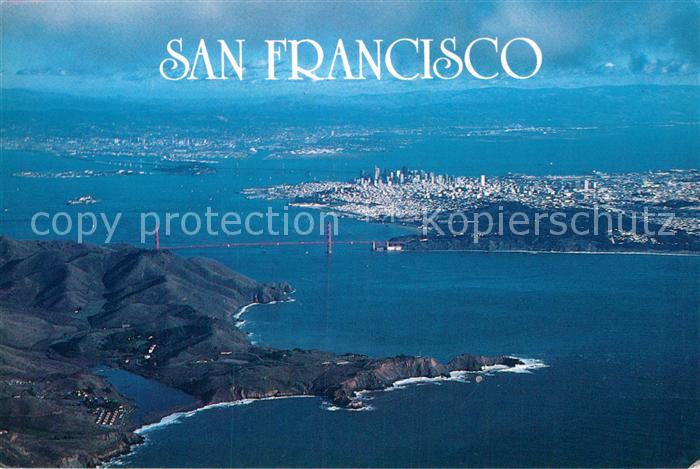 San Francisco California Aerial view shows the Golden Gate Bridge
