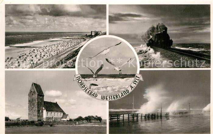 Westerland Sylt Strand Kirche Brandung Dammbahn