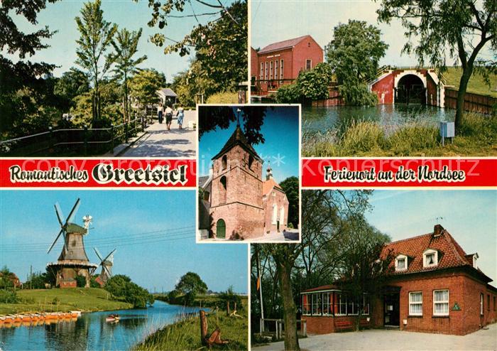 Greetsiel Teilansicht Kirche Muehle Hafentor