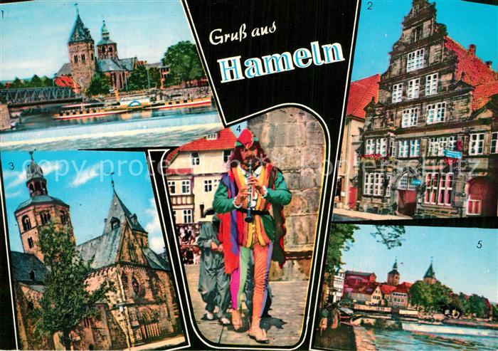 Hameln Weser Blick auf Muenster Rats Schaenke Rattenfaenger Weser