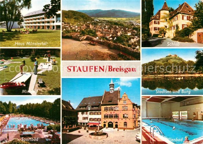Staufen Breisgau Stadtsee Burg Haus Muenstertal Sportbad Marktplatz Teilansicht