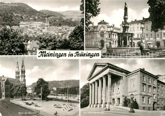 Meiningen Thueringen Heinrichbrunnen Gesamtansicht Platz der Republick Theater