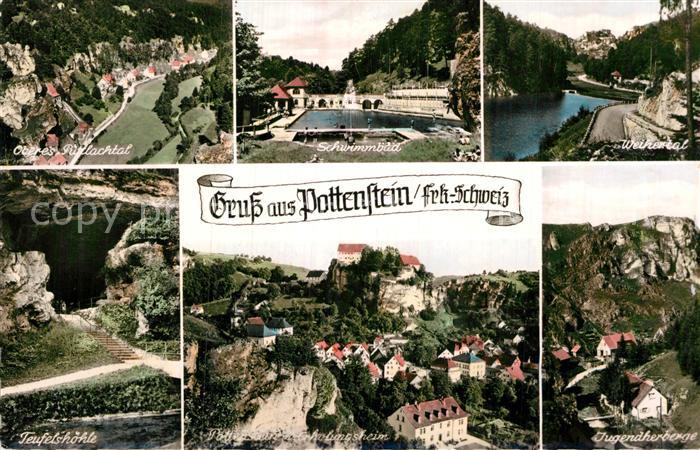 Pottenstein Oberfranken Oberes Putlachtal Schwimmbad Weihertal Teufelshoehle
