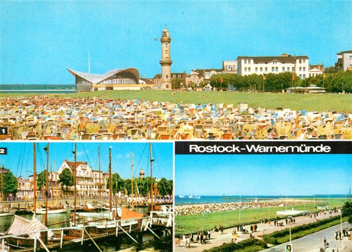 Rostock-Warnemuende Strand mit Teepott und Leuchtturm Am alten Strom HO Cafe Atl