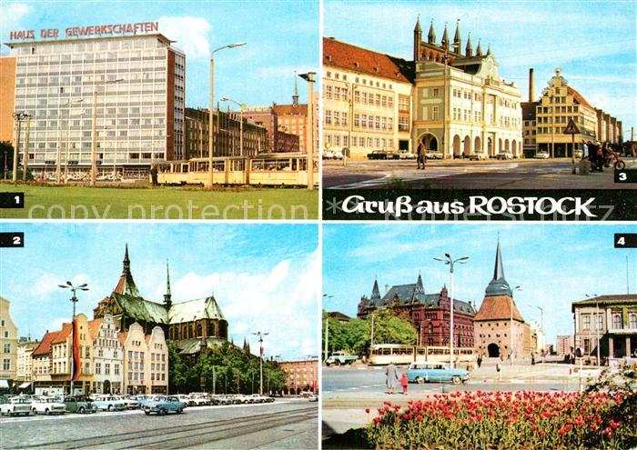 ROSTOCK  CITY Haus der Gewerkschaften Thaelmann Platz Marienkirche Rathaus Haus