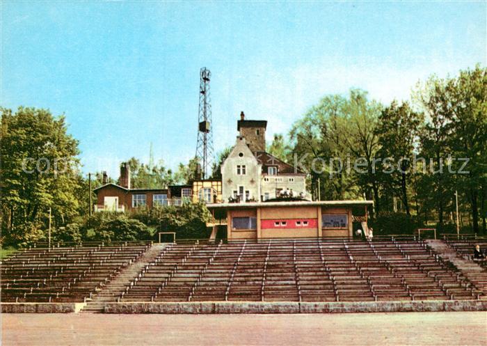 Aue Erzgebirge Freilichtbuehne mit Gaststaette Parkwarte am Heidelberg