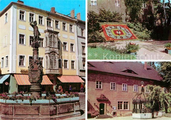 Zittau Marsbrunnen am Markt Blumenuhr Stadtmuseum