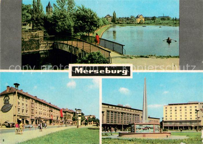 Merseburg Saale Gotthardteich Thaelmann Strasse Bahnhof mit Hochhaus