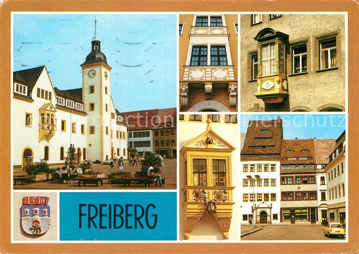 Freiberg Sachsen Rathaus Obermarkt Meissner Gasse Rathaus Erker Buergerhaeuser