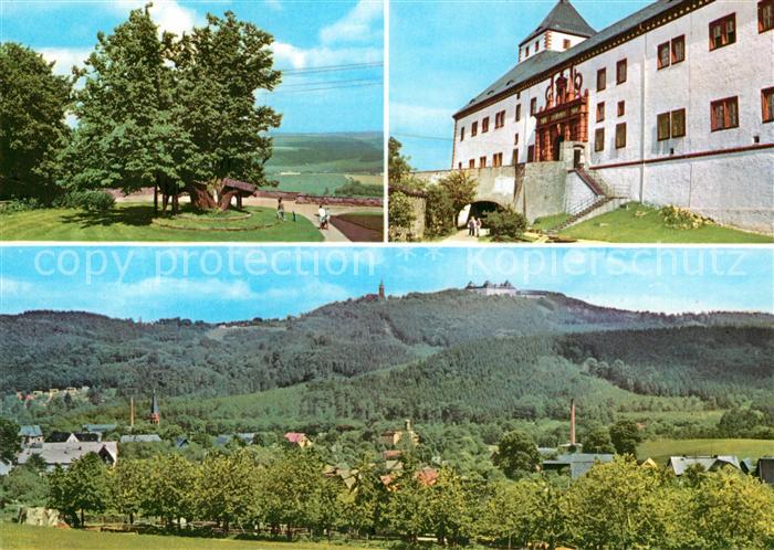 Augustusburg Schlosslinde Nordportal Blick vom Erdmannsdorf zum Schloss
