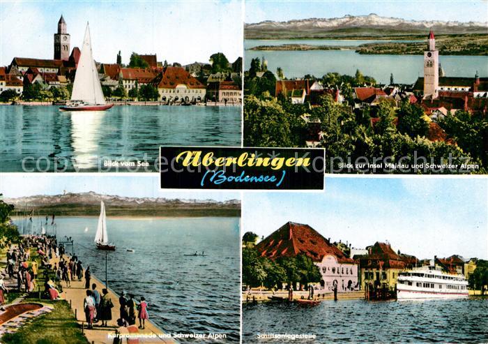 ueberlingen Bodensee Seeblick Insel Mainau mit Schweizer Alpen Kurpromenade Schi