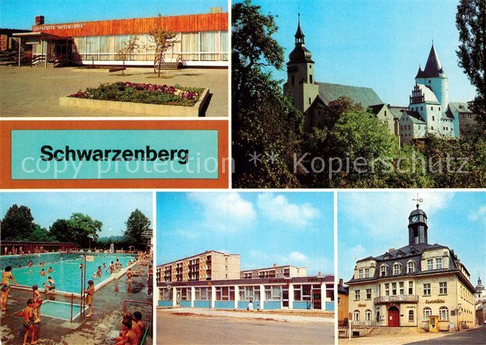 Schwarzenberg Erzgebirge Gaststaette Roter Loewe Schloss Kirche Freibad Wohngebi