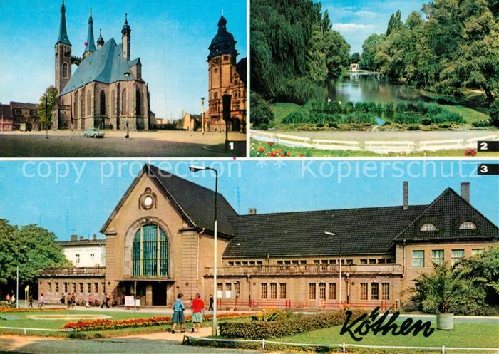 Koethen Anhalt Marktplatz mit St Jakobskirche Rathaus Hubertusteich Bahnhof