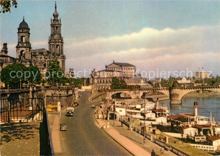 DRESDEN Elbe Dampferanlegestelle Dimitroff Bruecke und ehem Hofkirche