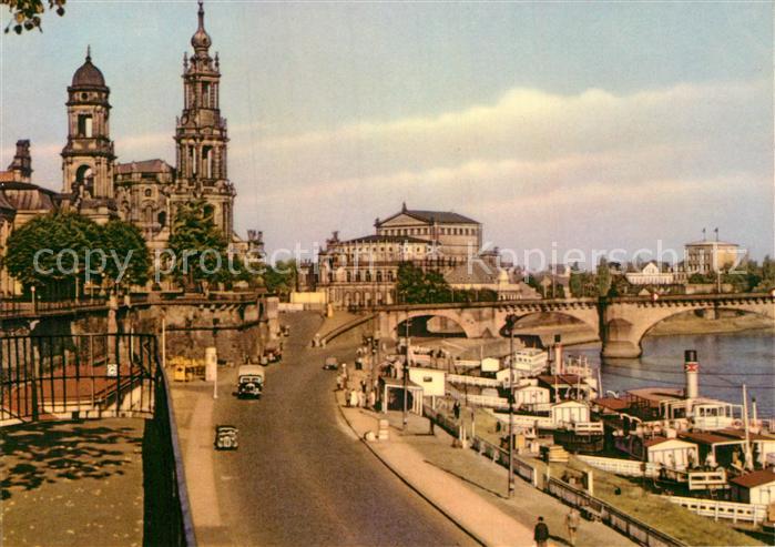 DRESDEN Elbe Dampferanlegestelle Dimitroff Bruecke Probsteikirche