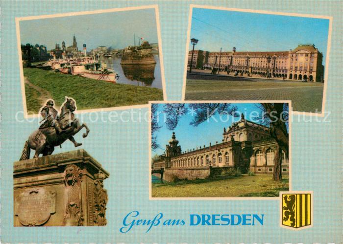 DRESDEN Elbe Dampferanlegestelle Zwinger Reiterdenkmal