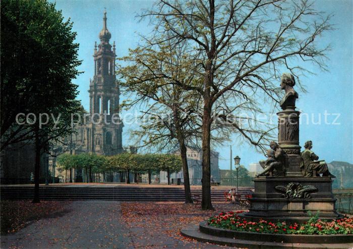 DRESDEN Elbe Bruehlsche Terrasse mit Hofkirche