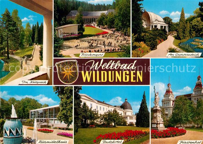 Wildungen Bad Kurpark Kurkonzert Seerosenteich Kurmittelhaus Badehotel